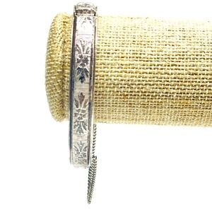 Vintage Hinged Clamper Bracelet Silver Tone  Etched Floral Scroll Cuff Jewelry